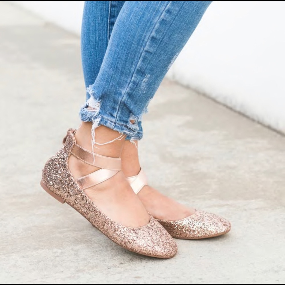 Champagne glitter ballet flats